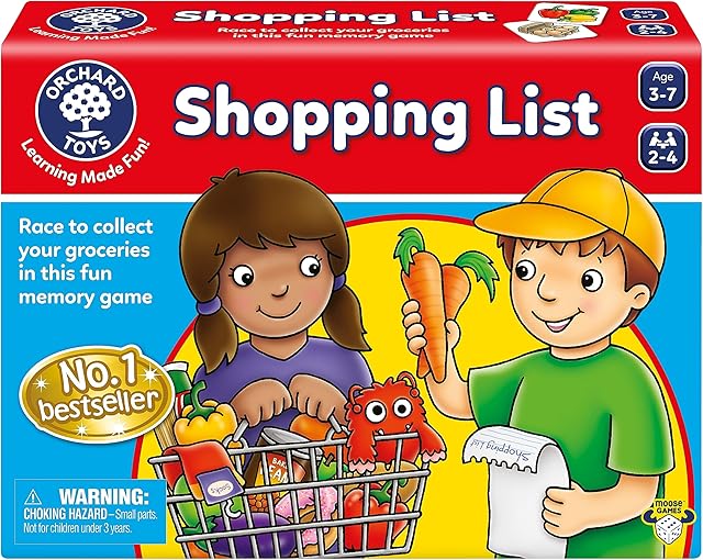 The Orchard Toys Moose Games Shopping List Race to Collect Your Groceries in This Fun Memory Game. Age 3-7. 2-4 Players
