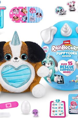 The Rainbocorns Puppycorn Rescue (Shepherd) by ZURU, Collectible Plush, Stuffed Animal Girl Toys, Surprise Egg, Stickers, Syringe Slime, Ages 3+ for Girls, Children