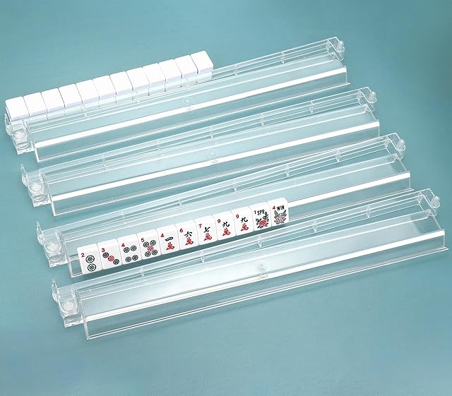 The Mahjong Racks with Pushers, All in One Mahjong Racks with Pushers Set of 4, Easy Portable American Mahjong Accessories,Transparent