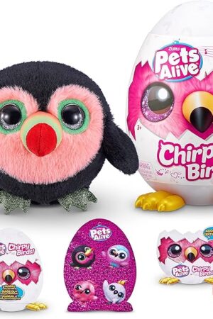 The Pets Alive Chirpy Birds (Toucan) by ZURU, Electronic Pet That Speaks, Giant Surprise Egg, Stickers, Comb, Fluffy Clay, Bird Animal Plush for Girls