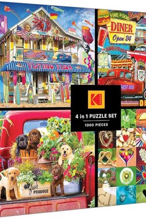 The RoseArt - Kodak Premium - 4-in-1 Multipack - 1000 Piece Jigsaw Puzzles (4 Pack) – Stunning Photography Puzzle Collection for Adults – 4 Individual 1000pc Puzzles in One Box