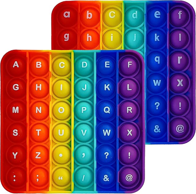 The Alphabet Pop Fidget Toy Letters ABC Numbers Learning and Educational Toys Square Sensory Toys Popper Games Stress Relief Gifts for Kids 2 Packs Single Side(Uppercase and Lowercase Letters)
