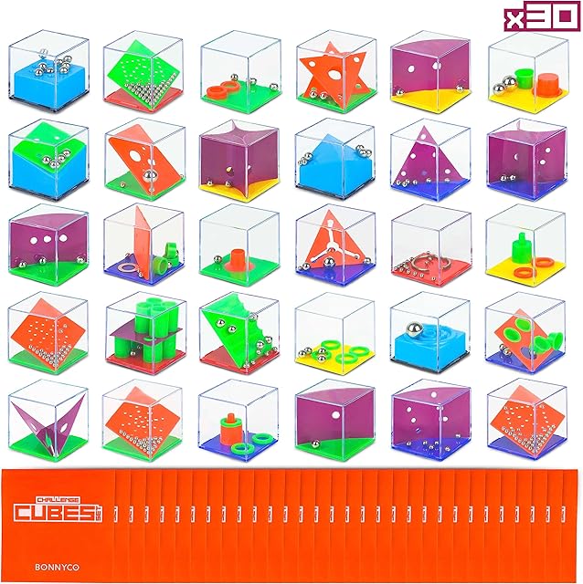 The BONNYCO Brain Teaser Puzzles Cubes Kids Party Favors Pack 30 Pinata Goodie Bags Stuffers for Kids 3-5 4-8, Return Gifts for Birthday Party | Mini Puzzle Games, Classroom Prizes | Rewards Stocking
