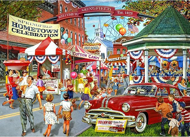 The RoseArt - Back to The Past - Hometown Celebration - 750 Piece Jigsaw Puzzle for Adults