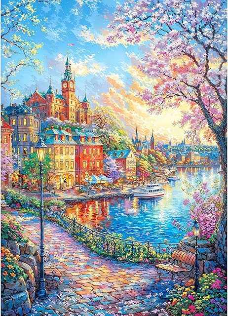 The Bloomswick Jigsaw Puzzles, Puzzles for Adults 1000 Pieces, Spring Town Hard Difficult Challenging Puzzles, Home Decoration Puzzle, Interlock Perfectly No Dust