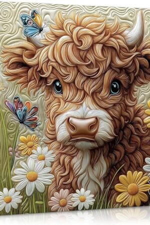 The PICKFORU Highland Cow Puzzles for Adults 1000 Pieces, Animal Cow Flower Garden Jigsaw Puzzle Butterfly, Cute Calf Floral Puzzle Art Challenge for Adults
