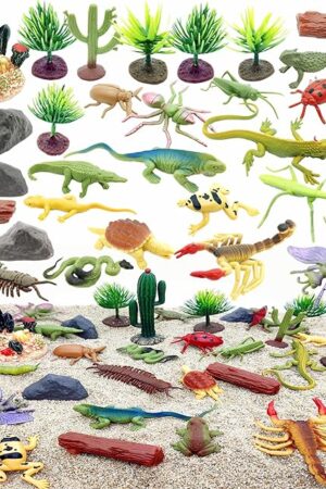 The Qiandier Desert Reptiles Animals Figurines Set Model Trees Kit Tree Cactuses Lizard Snake Insects Toys Playset for Kids Birthday Party Favors School Projects Desktop Decoration
