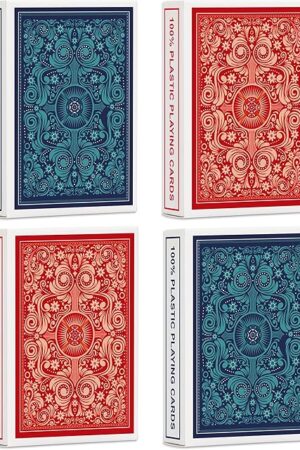 The Playing Cards 4 Pack,Plastic Waterproof Playing Cards Bulk for Adults and Seniors,4 Decks of Poker Cards Professional Set, Standard Poker Size Regular Index(2 Blue+ 2 Red)