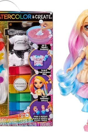 The Rainbow High Watercolor & Create Fashion DIY Doll with Washable Watercolors + Tie-Dye Kit, Brown Eyes, Curled Hair, Bonus Top & Shoes. Color, Create, Play, Rinse and Repeat. Creative 4-12+