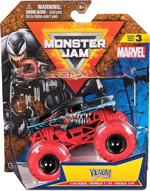 The Monster Jam, Marvel Official Venom Monster Truck, Die-Cast Vehicle, 1:64 Scale, Super Hero Kids Toys for Boys Ages 3 and up