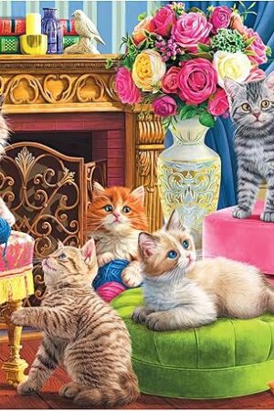 The RoseArt - Kodak Premium - Kittens by The Fireplace - 3000 Piece Jigsaw Puzzle for Adults