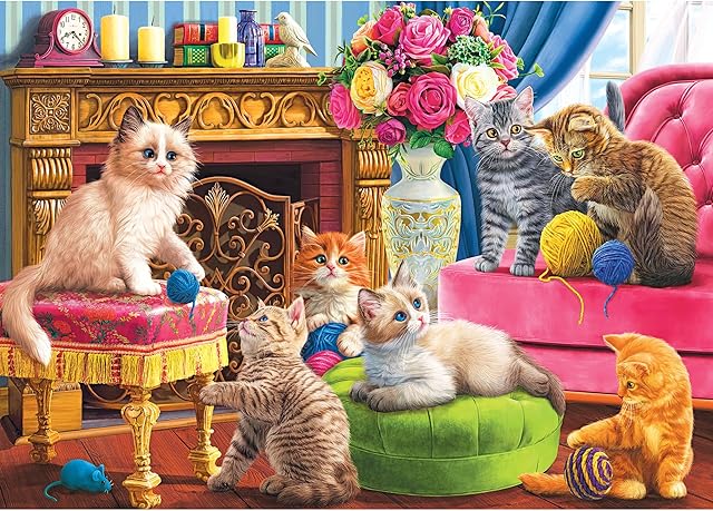 The RoseArt - Kodak Premium - Kittens by The Fireplace - 3000 Piece Jigsaw Puzzle for Adults