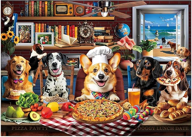 The BenBen Puzzles for Adults 500 Pieces, Dogs' Dinner Party, Dog Jigsaw Puzzle with Letters on Back, Funny Animal Puzzle, Challenging Puzzles for Family Game Night, Home Décor