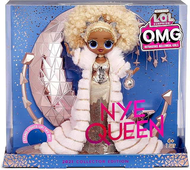 The L.O.L. Surprise! Holiday OMG 2021 Collector NYE Queen Fashion Doll with Gold Fashions, Accessories, New Year's Celebration Outfit, Light Up Stand– Gift for Kids & Collectors, Toys Girls Ages 4 5 6 7+