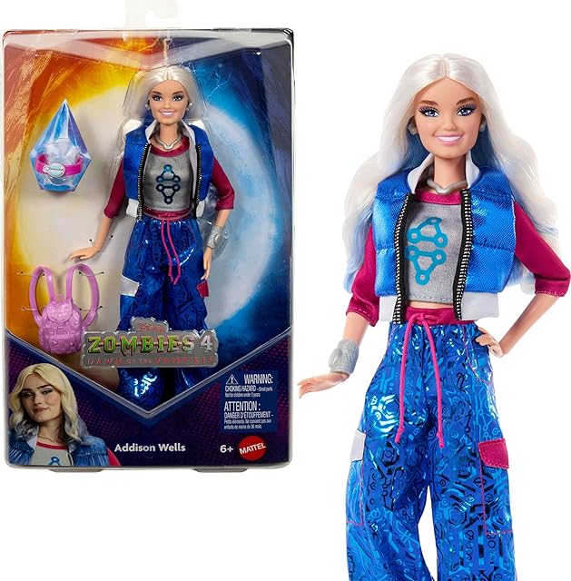The Mattel Disney Zombies 4: Dawn of The Vampires Addison Wells Fashion Doll with Removable Outfit & 6 Accessories, Inspired by The Movie