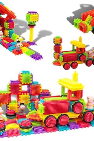 The PicassoTiles PTB151 151pcs Hedgehog Lock Block STEM Building Tiles Truck Theme Set Learning Playset STEM Toy Set Educational Kit Child Brain Development Preschool Kindergarten Toy w/Animal Figures