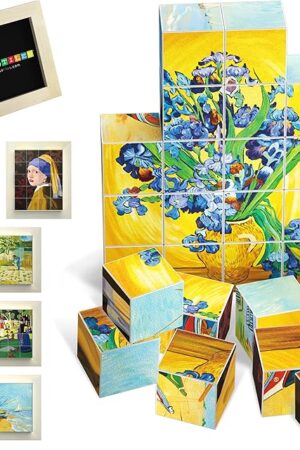 The PicassoTiles 1? Magnetic Puzzle Building Cubes Blocks of Popular World Famous Art Paintings with Free Frame, Educational STEAM Toys for 3+ Year Old Boys Girls Toddlers Or Preschool Age Children PMC21