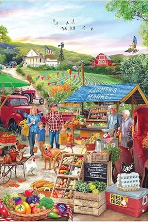 The RoseArt - Kodak Premium - Red Trucks Farm Market - 1000 Piece Jigsaw Puzzle for Adults
