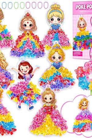 The RIEYON Poke Poke Art Kits - Magical Princesses for Kids, 8 Princesses & 1 Flower Arts and Crafts Mess-Free DIY Creative Activity Kits, Birthday Christmas Gifts for Girls & Boys Ages 4 5, 6, 7, 8, 9,10