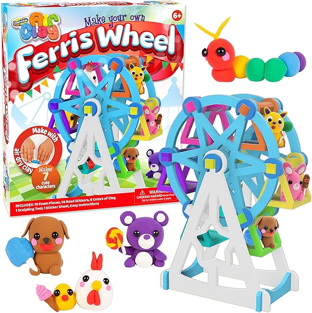 The Creative Kids Air Dry Clay Ferris Wheel Kit - Easy Modeling 7+ Clay Characters- Includes 8 Clay Colors, Art Supplies and Sculpting Tool- Arts & Crafts Birthday Gift for Boys and Girls 6+ Years Old