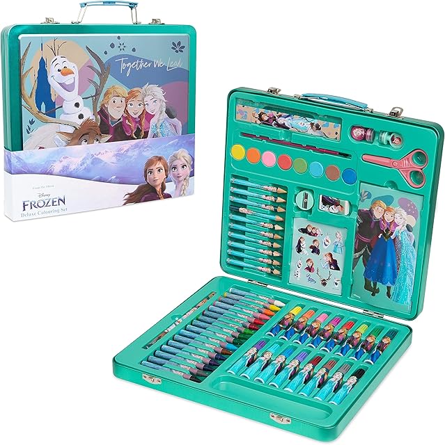 The Disney Colored Pencils Art Supplies Drawing Kit School Supplies Painting Girls Drawing Pencils Art Kit Travel Case with Crayons Arts and Crafts for Kids 4-12 (Blue/Multi)