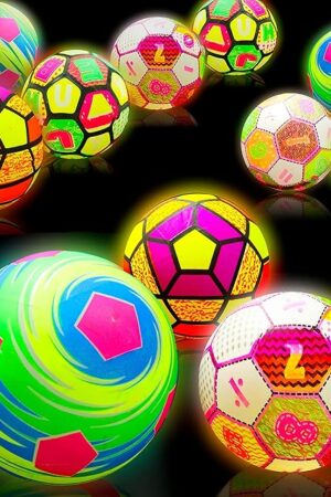 The PROLOSO 8 PCS Light up Inflatable Bouncy Ball with Hand Pump and Storage Bag Glow in The Dark Kickball Flashing Playground Balls Outdoor Pool Beach Dodgeball Game