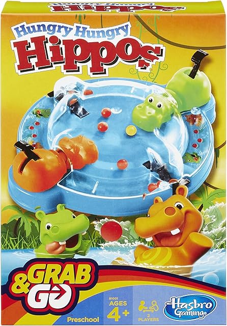 The Hasbro Gaming Elefun & Friends Hungry Hungry Hippos Grab & Go Game (Includes 2 Chomping Hippos)
