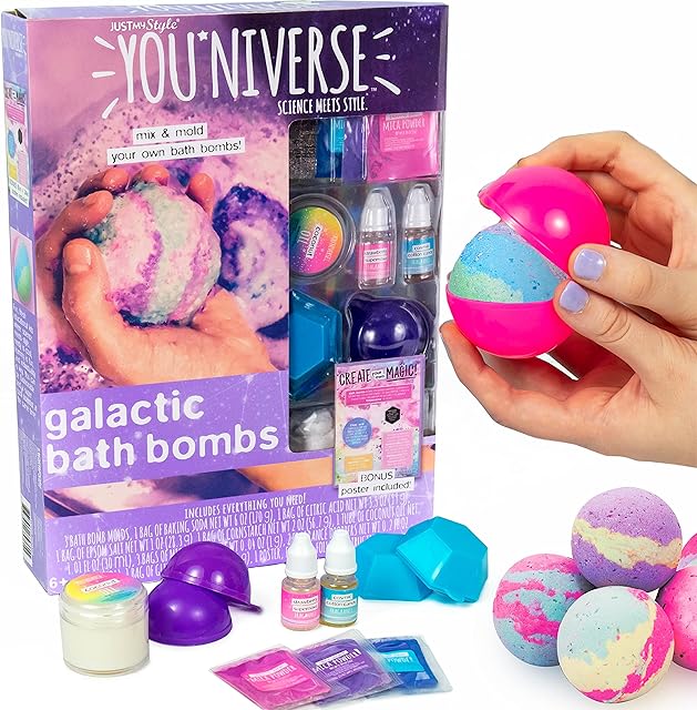 The Just My Style You*niverse Galactic Bath Bombs, at-Home STEAM Kits for Kids Age 6 and Up, Bath Time Fun, DIY Bath Bombs