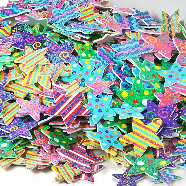 The 520PCS Colorful Glitter Foam Stickers Self Adhesive Stars Kid's Arts Craft Supplies Greeting Cards Stars Foam Shapes Stickers (COLOR1)