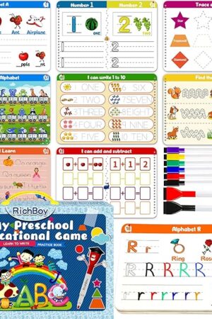 The RichBoy Dry Erase Workbooks, Activity Books with Tracing, Coloring, Drawing and More, All-in-one Reusable Handwriting Practice, Preschool Learning Activities, Educational Toys for Kids Ages 3-5