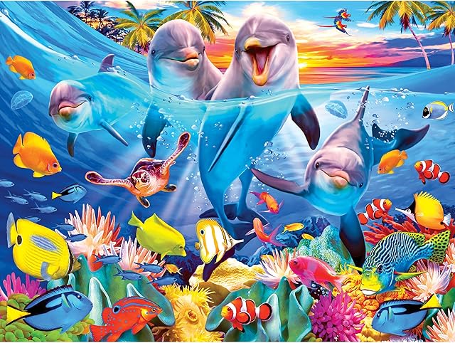 The RoseArt - Kodak Premium - Playful Dolphins - 350 Piece Jigsaw Puzzle for Adults