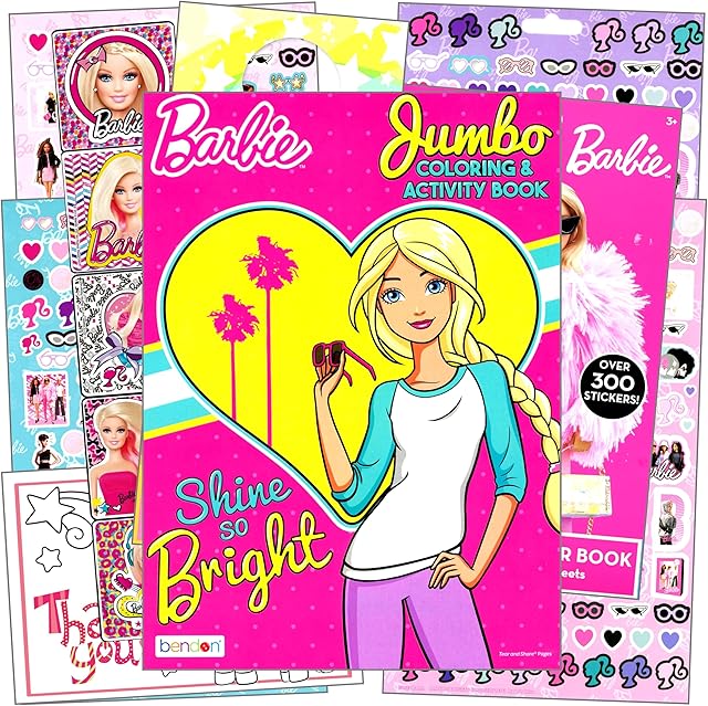 The Barbie Sticker Activity Set - Bundle Includes Barbie Stickers, Barbie Coloring Book, and More (Pink)