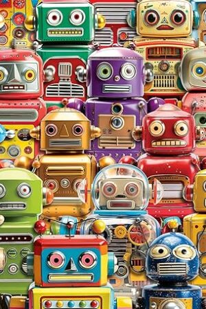 The Ravensburger Retro Robots 500 Piece Large-Format Puzzle | Educational Fun with Vintage Toy Robots | Artwork by Michael David Ward | Ideal for Puzzle Enthusiasts & Collectors