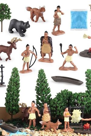 The Powhatan Indians, Powhatan Native American Figurines Set, Figurine Includes Powhatan Indian Figurines, Chief, Campfire, Trees, for Kids Historical Education School Project Decoration Birthday Gift