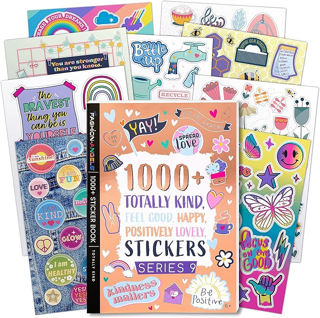 The Fashion Angels 1000+ Kindness Stickers for Kids Positive Affirmation & Mental Health Stickers - 40-Page Sticker Book for Scrapbooks, Planners, Rewards, Ages 6+