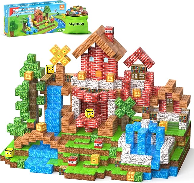 The Magnetic Blocks - 100PCS Magnetic Building Blocks Set, Classroom Must Haves Magnet Sensory Autism Toys, Construction Stacking Toys for Kids Boys Girls Age 3+ Years Old