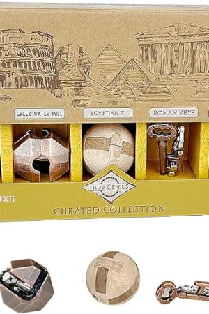 The Project Genius Curated Collection Gift Set, 5 Premium Wood & Metal Puzzles, 3D Brainteaser Gift for Kids 8+, Teens, and Adults - True Genius Disassembly and Disentanglement Variety Pack