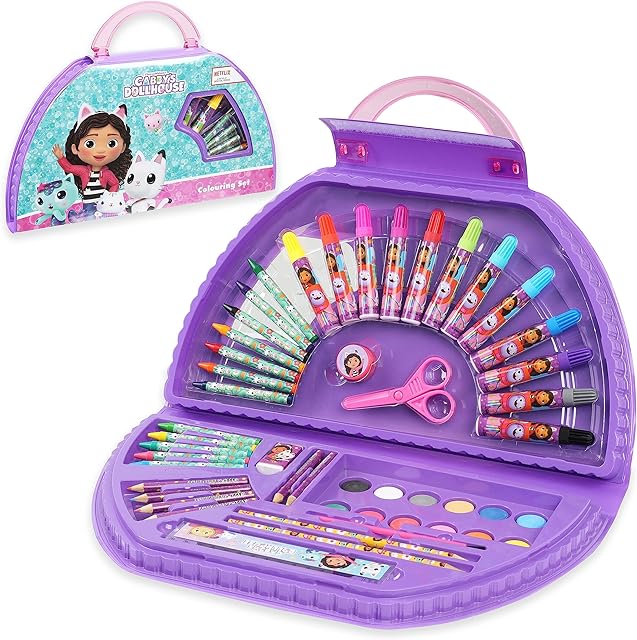 The Gabby’s Dollhouse Colored Pencils Art Supplies Kids Set Coloring Stationery Girls Drawing Pencils Supplies Travel Case with Crayons Arts and Crafts for Kids 4-12