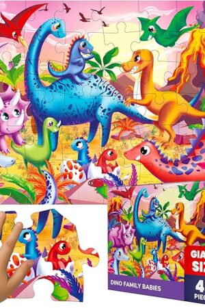 The QUOKKA Giant Floor Puzzles for Kids Ages 4-6 - 2x3 Feet Extra-Thick 48 Pieces Toddler Puzzle Ages 3-5 – Dinos Educational Activity for Boys Girls – Premium Box with Sturdy Handle & Magnetic Closure