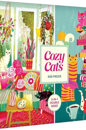 The RoseArt - Cozy Cats 500 Piece Double-Sided Jigsaw Puzzle – Matte & Glossy Sides – Cat Puzzle for Adults - 2-in-1 Puzzle with Bonus Poster