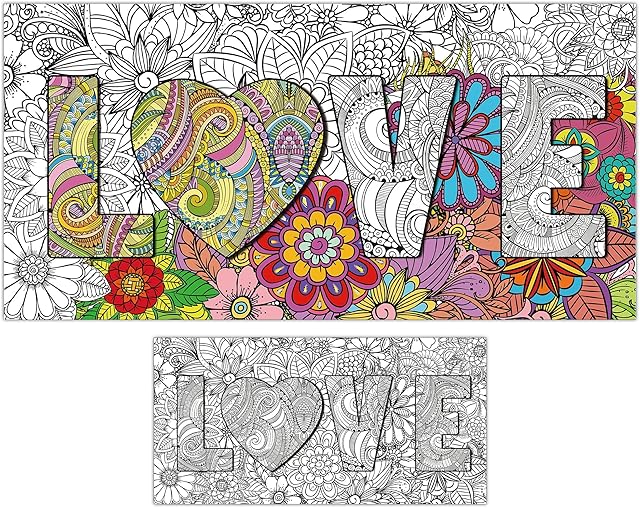 The Giant Mandala Coloring Posters 50" x 25" Jumbo Love Mandala Coloring Posters for Kids Teens Adults Large Mandala Coloring Tablecloth Huge Art Craft Activity for Home Classroom Party Supplies Favor