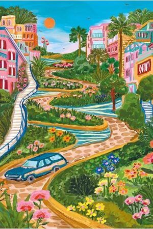 The RoseArt - Millie Illustrates - Lombard Street San Francisco - 300 Piece Jigsaw Puzzle, Colorful Travel Art Illustrated Puzzle for Adults