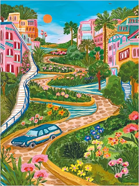 The RoseArt - Millie Illustrates - Lombard Street San Francisco - 300 Piece Jigsaw Puzzle, Colorful Travel Art Illustrated Puzzle for Adults