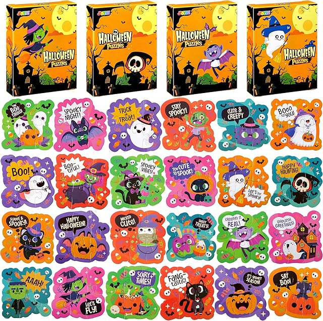 The JOYIN 24 PCS Halloween Puzzles for Kids Gifts, Jigsaw Puzzles Halloween Toys for Trick or Treats, Classroom Games Fall Puzzle Crafts School Activities
