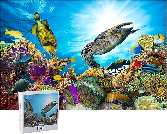 The Henley Place Coral Reef Puzzle - Ocean 1000 Piece, Fish Puzzle with Fun Fact & Reference Poster, 20x27 Inches