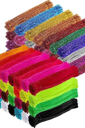 The Poen 1500 Pcs Pipe Cleaners Bulk 30 Colors Pipe Cleaners Craft Supplies Glitter Chenille Stems for DIY Project Arts and Crafts Decoration Making Supplies