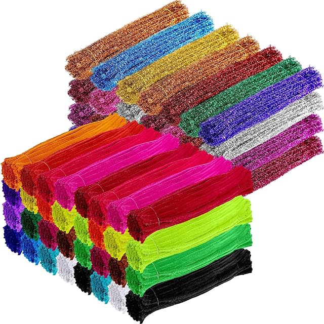 The Poen 1500 Pcs Pipe Cleaners Bulk 30 Colors Pipe Cleaners Craft Supplies Glitter Chenille Stems for DIY Project Arts and Crafts Decoration Making Supplies