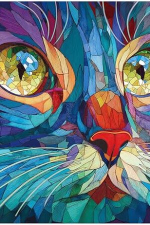 The Rocorose Stained Glass Cat Jigsaw Puzzle for Adults, 1000 Pieces Pretty Kitten Art Puzzles Challenging Cute Colorful Animal Puzzle for Game Nights Home Decor