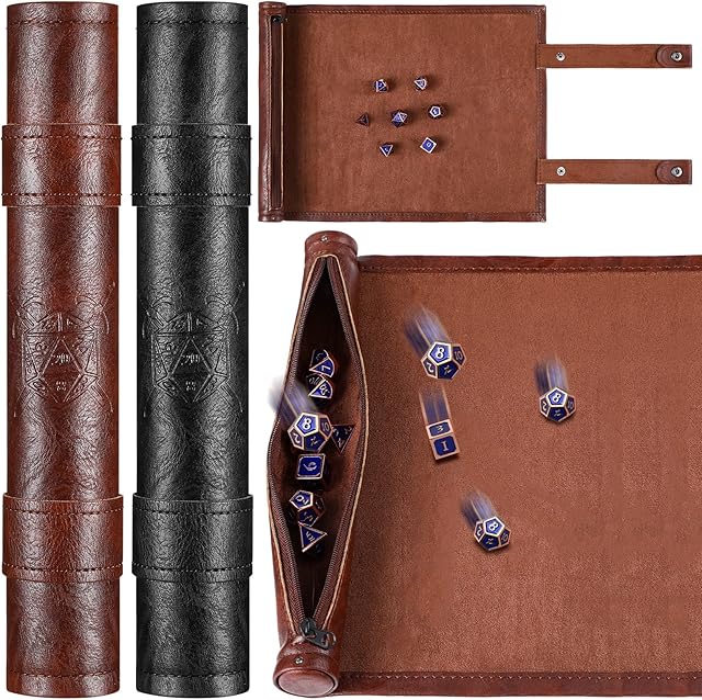 The Civaner Dice Mat Tray Rolling Mat with Zipper PU Leather Folding Scroll Dice Bag Holder Table Christmas Game Accessories(Brown, Black,2 Pieces)