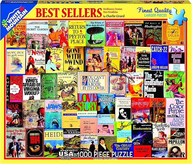 The White Mountain Puzzles "Best Sellers", Vintage Book Covers Collage, 1000 Piece Jigsaw Puzzle